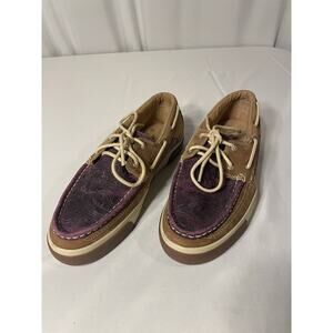 Durango Women’s 8 M Boat Shoes Slip On Moccasins lace up Embossed Leather Purple
